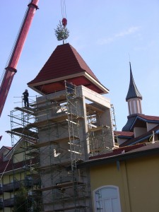 Raising the roof on the water-slide tower
